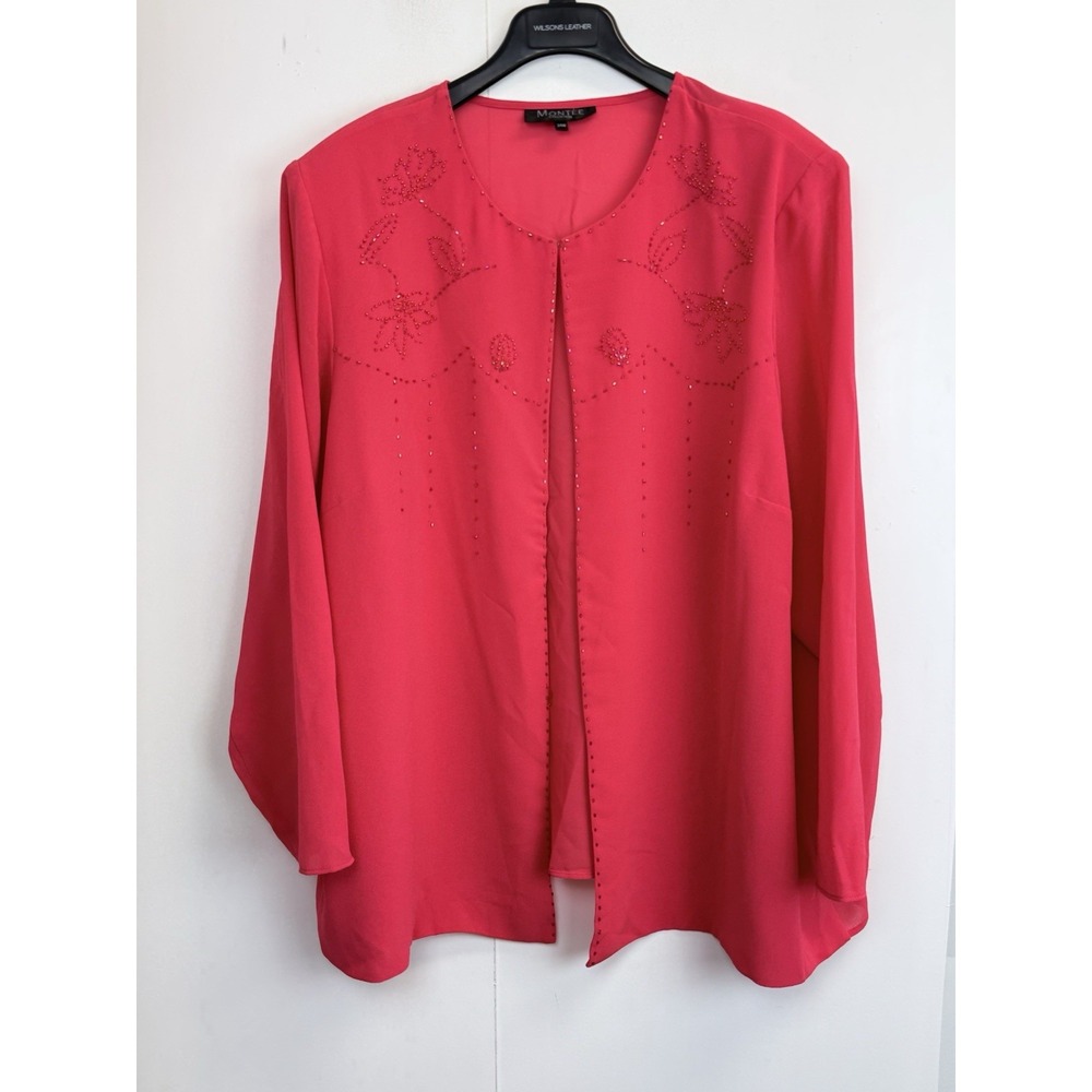 Montèe  Collection Sheer Beaded Topper Shirt Womens‎ 24W Salmon Chiffon